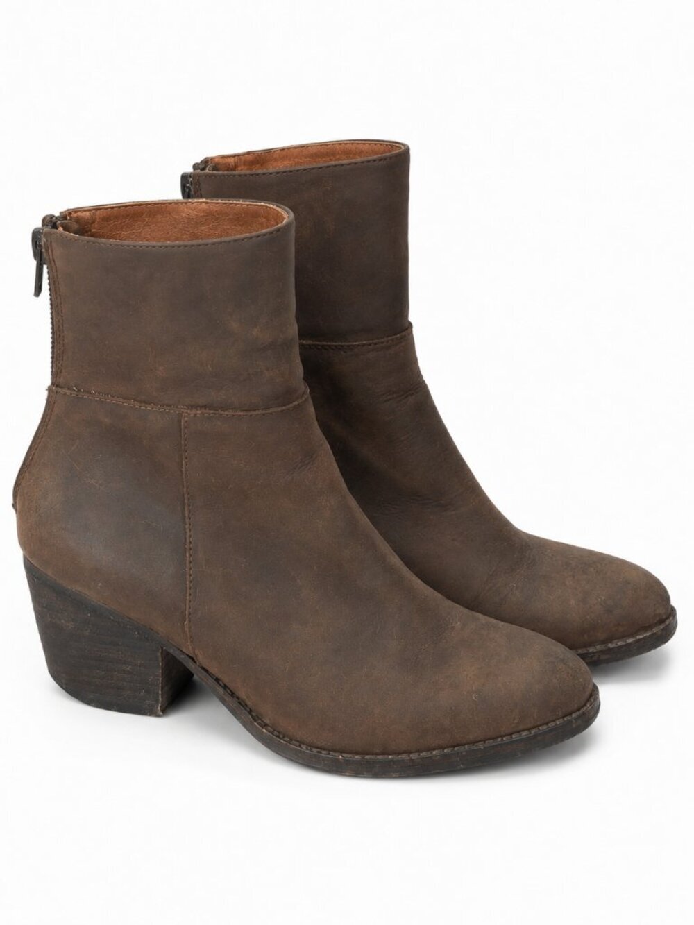 Brown Leather Ankle Boots Block Heel (Size 7.5)
